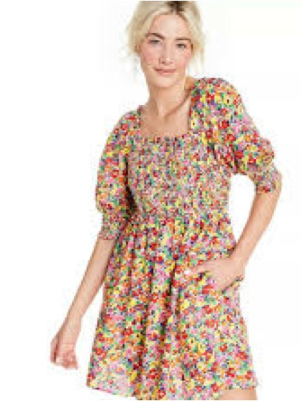 Rixo for Target colorful floral puff-sleeve smocked mini dress